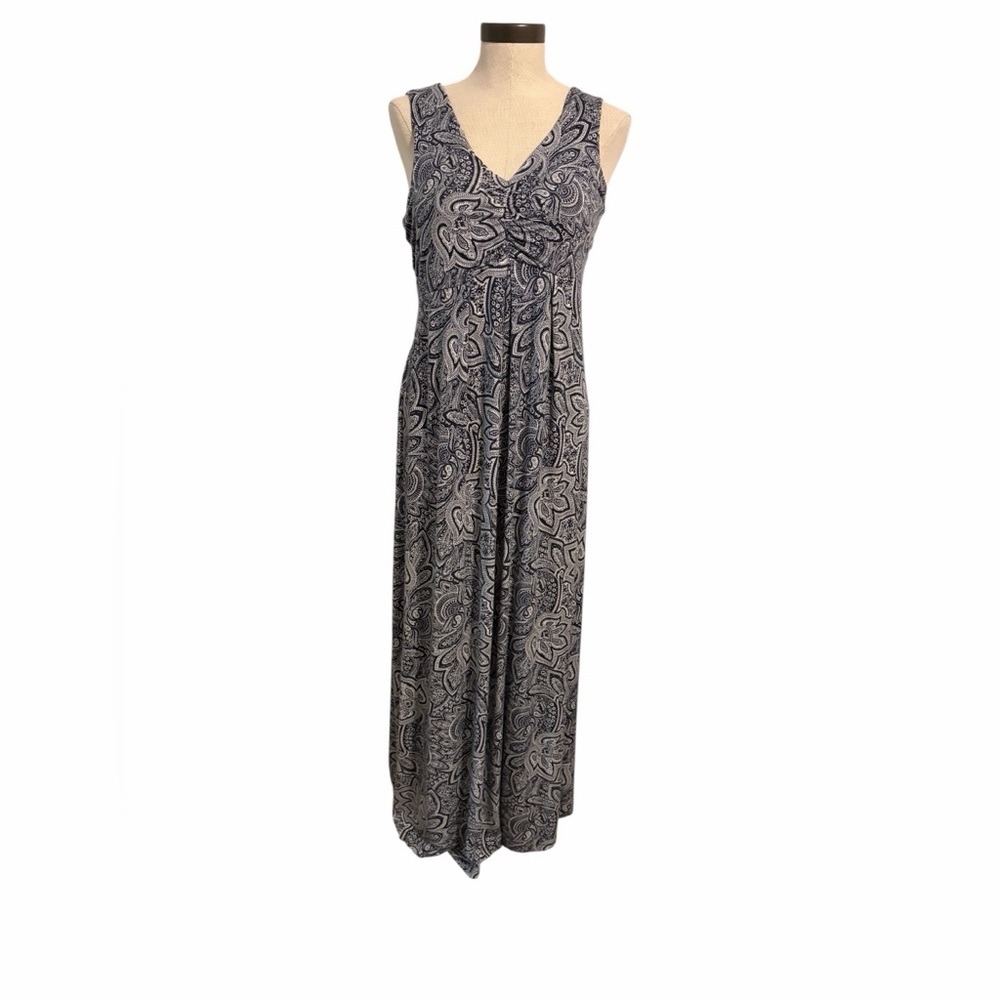 Talbots Knit Jersey Sleeveless Gray White Paisley Maxi Dress
Women's Sz Medium
